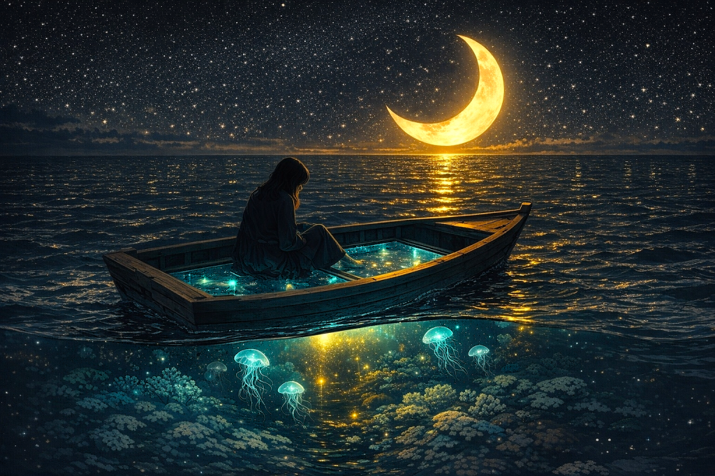 A_small_wooden_boat_with_a_luminous_glass_bottom